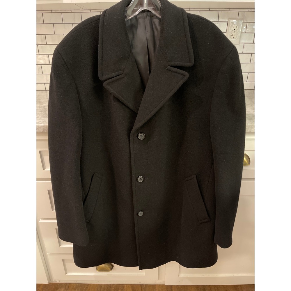 Ralph Lauren Blazer Mens L Black Wool Blend Button Front Long Jacket Coat